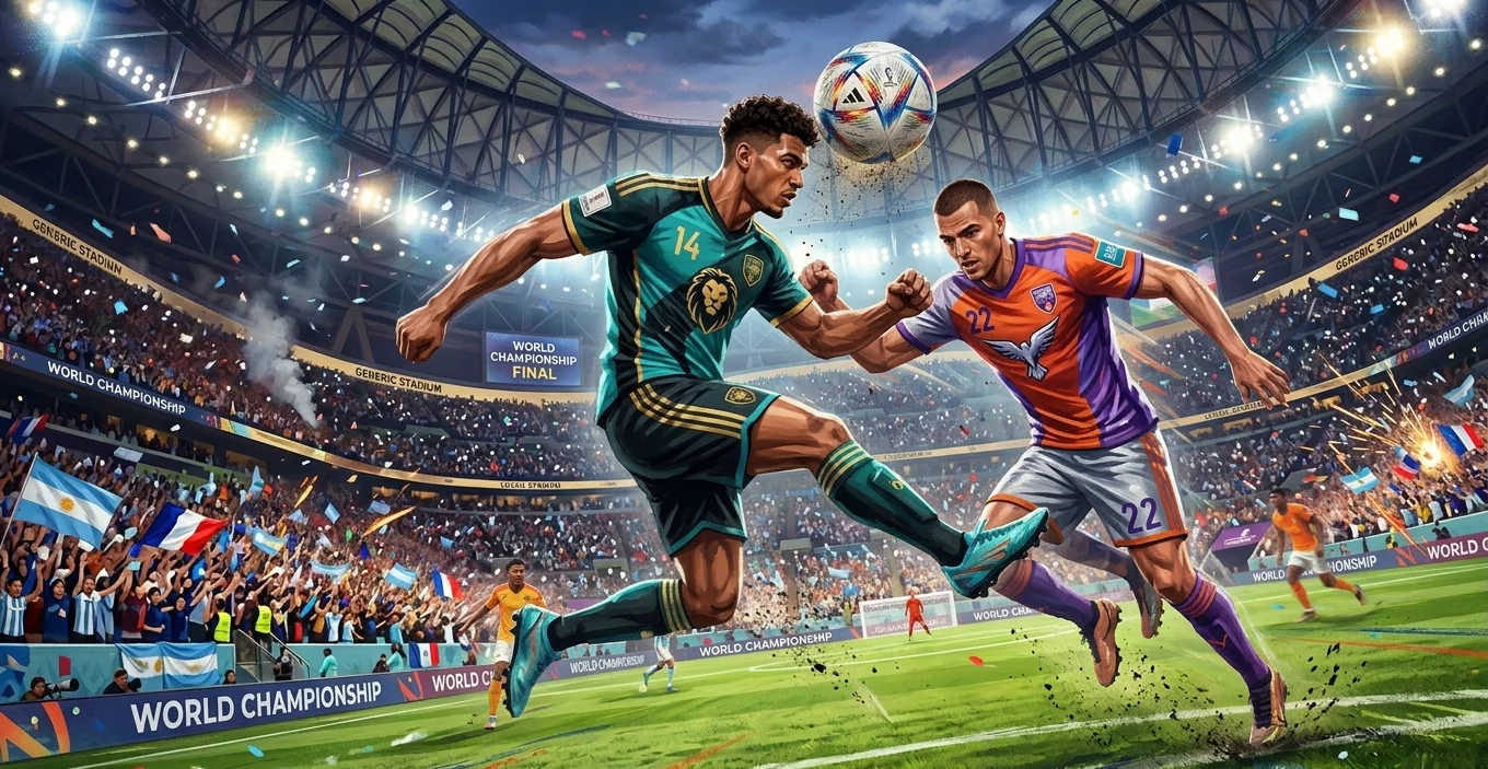 Aerial duel during a FIFA World Cup 2026 final-stage match