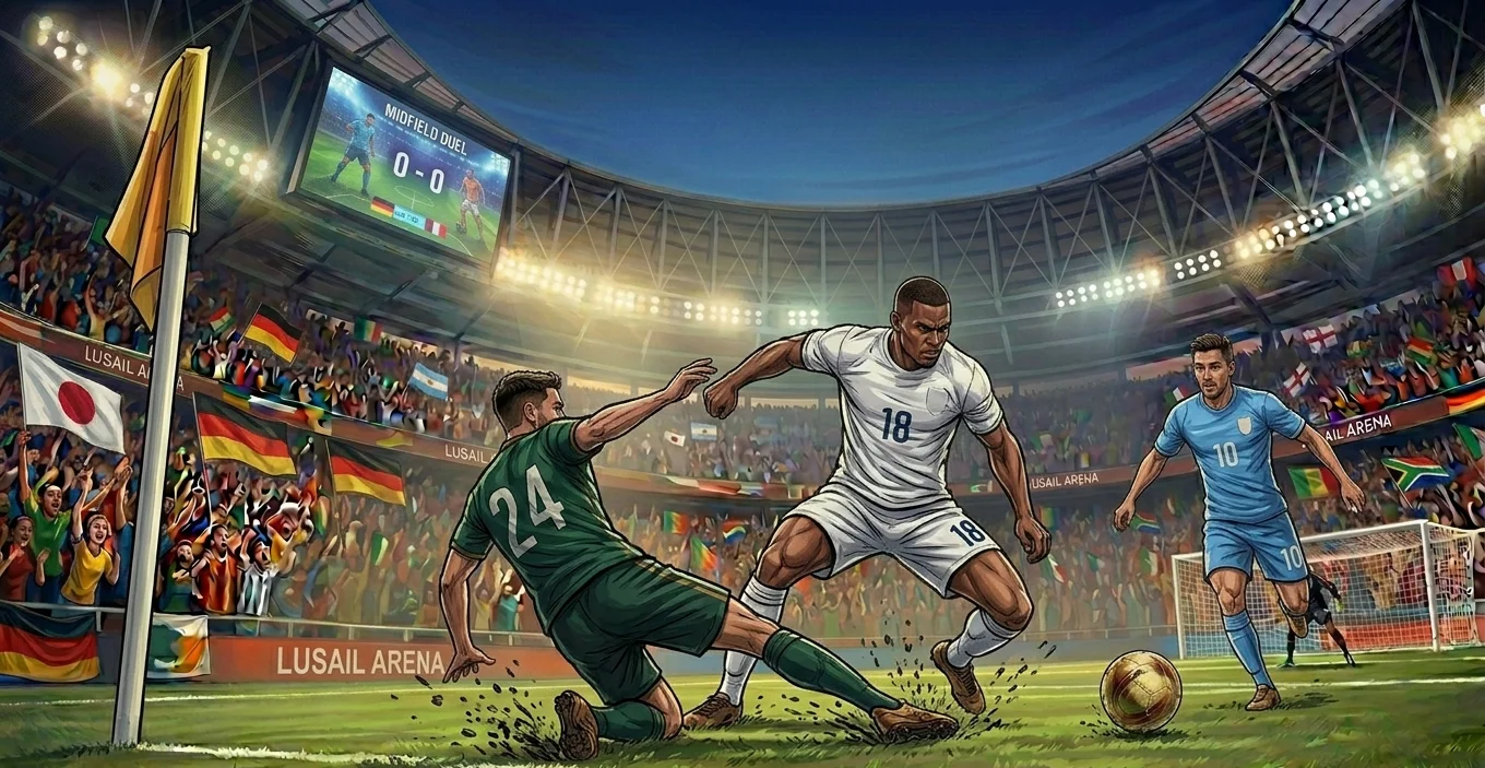 Midfield duel during a World Cup 2026 group stage match